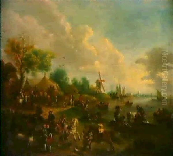 Pferdemarkt Am Rande Eines Dorfes Oil Painting by Theobald Michau