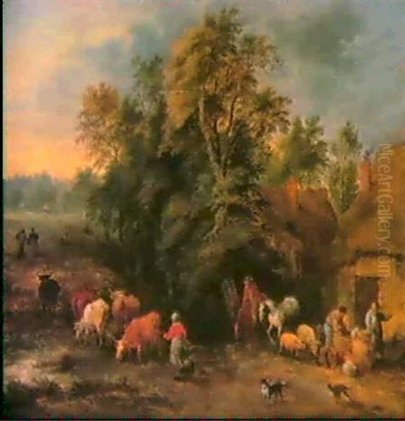 Landleben Oil Painting by Theobald Michau