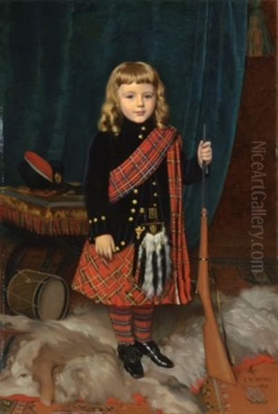 Portrait Of A Young Boy, Full-length, Wearing Highland Dress Oil Painting by Charles Henri Hilaire Michel