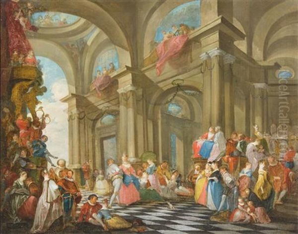 A Venetian Fete Oil Painting by Ernest Barthelemy Michel