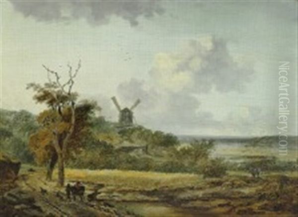 Landscape With A Mill In The Background Oil Painting by Georges Michel