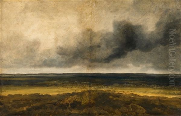 Panoramic Landscape With A Cloudy Sky Oil Painting by Georges Michel