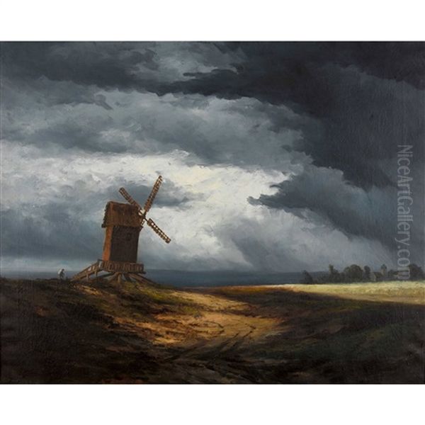 Abendlandschaft Mit Windmuhle Oil Painting by Georges Michel