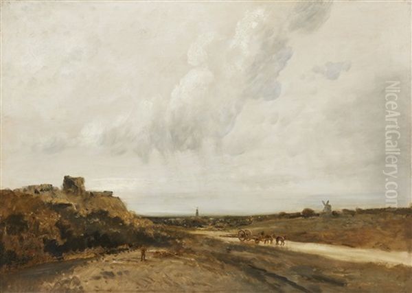 Landscape With Wagon And A Wind Mill by Georges Michel