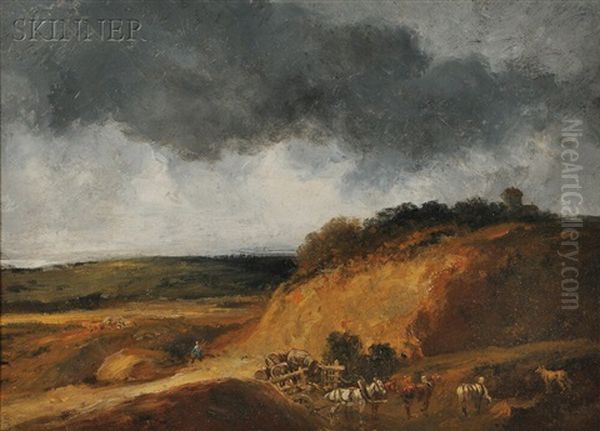 Harvest Under Stormy Skies Oil Painting by Georges Michel