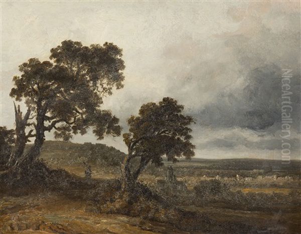 Landschaft Mit Wanderer Bei Aufziehendem Gewitter Oil Painting by Georges Michel