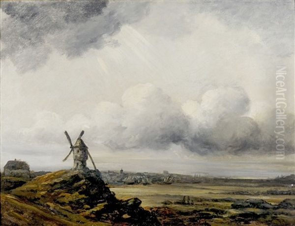 Paysage Au Ciel Orageux Et Moulin Oil Painting by Georges Michel