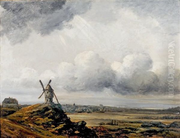 Paysage Au Ciel Orageux Et Moulin Oil Painting by Georges Michel