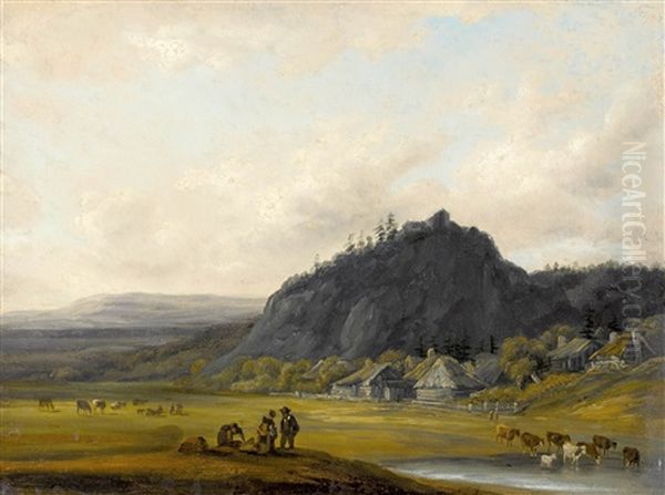 Weite Landschaft Mit Bauerndorf Und Staffage Oil Painting by Georges Michel