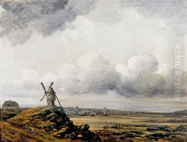 Paysage Au Ciel Orageux Et Moulin Oil Painting by Georges Michel