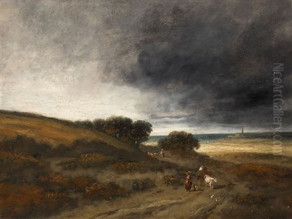 Landscape With Sheperdess And Cattle Oil Painting by Georges Michel