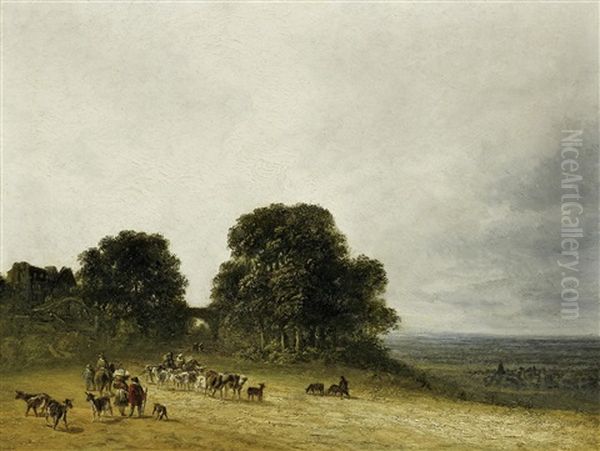 Landschaft Mit Bauern Und Vieh Bei Saint-denis (landschaft Mit Hirten) Oil Painting by Georges Michel