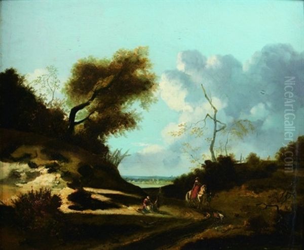 La Rencontre D'une Cavaliere Et D'une Paysanne Sur Un Chemin De Campagne (also Attributed To Joseph Swebach) Oil Painting by Georges Michel