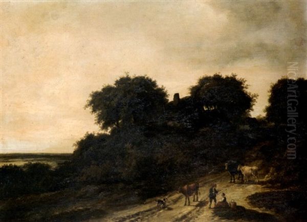 Scene Pastorale Sur Un Chemin Oil Painting by Georges Michel