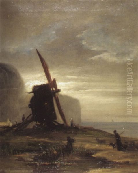 Windmuhle An Der Kuste Bei Dammerung by Georges Michel