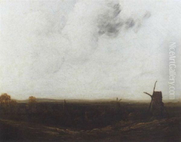 Landscape With Wind-mills Oil Painting by Georges Michel