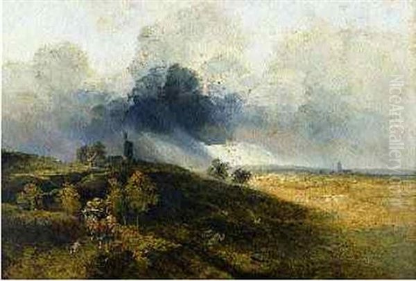 Orage Au Dessus De La Colline Au Moulin Oil Painting by Georges Michel