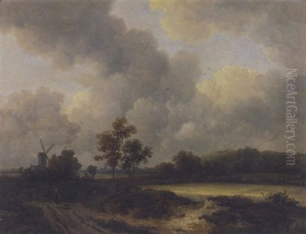 Landschaft Mit Windmuhle Oil Painting by Georges Michel