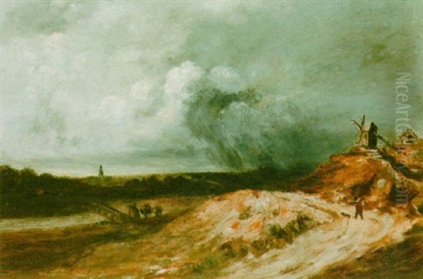 A Landscape With Figures Under Stormy Skies Oil Painting by Georges Michel