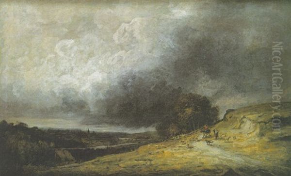 Shepherdess And Flock Before A Storm Oil Painting by Georges Michel