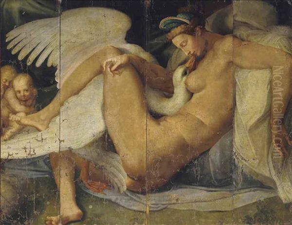 Leda And The Swan Oil Painting by  Michelangelo