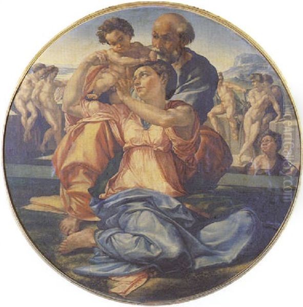 Sainte Famille Doni Oil Painting by  Michelangelo