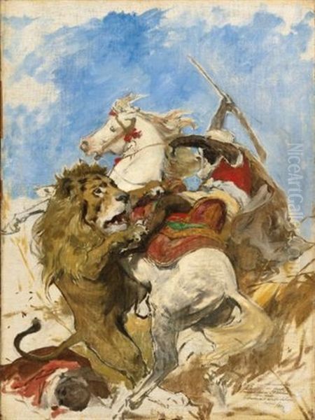 The Lion And The Moor Oil Painting by Arturo Michelena