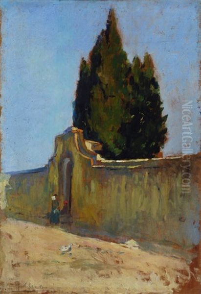 Ingresso Di Villa Con Cipresso Oil Painting by Guglielmo Micheli