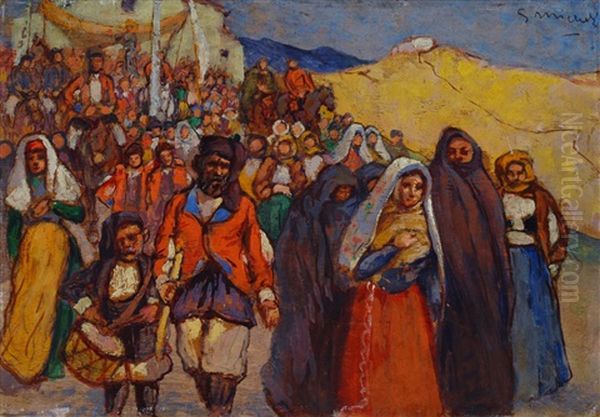 Processione A San Antioco Oil Painting by Guglielmo Micheli