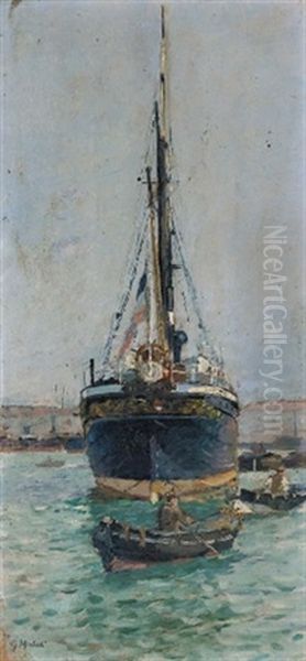 Barche Nel Porto Di Livorno Oil Painting by Guglielmo Micheli