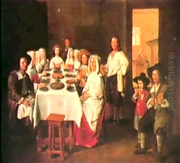 Un Repas Familial Oil Painting by Jean Michelin