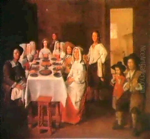 La Repas De Famille Oil Painting by Jean Michelin