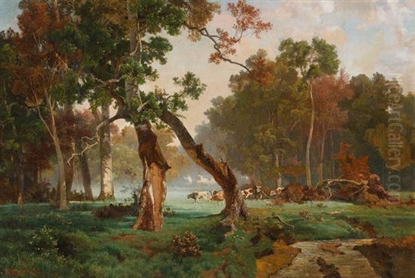 Kuhe Auf Einer Waldlichtung Oil Painting by Alexander Michelis