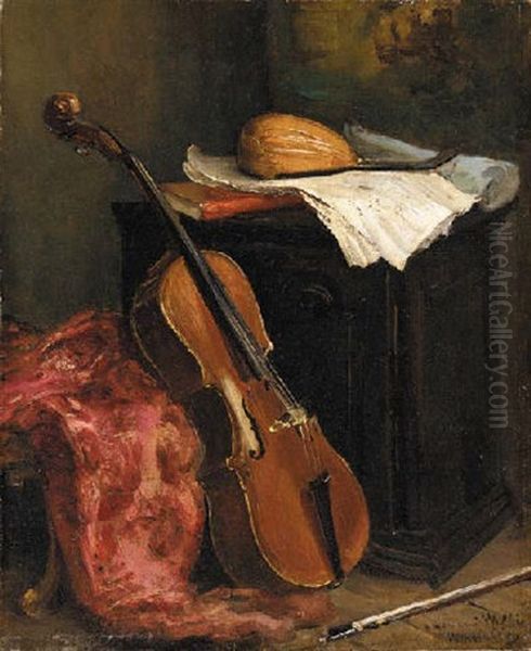 Still Life With Cello And Mandolin Oil Painting by Henri Michel-Levy