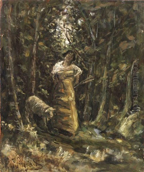 Pastorella Nel Bosco Oil Painting by Francesco Paolo Michetti