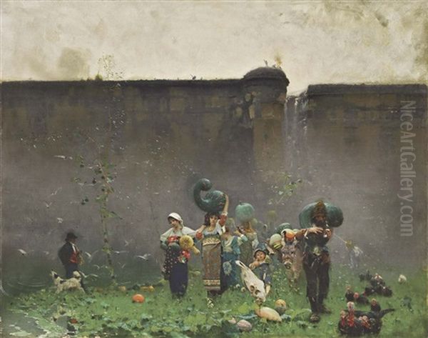 La Raccolta Delle Zucche Oil Painting by Francesco Paolo Michetti