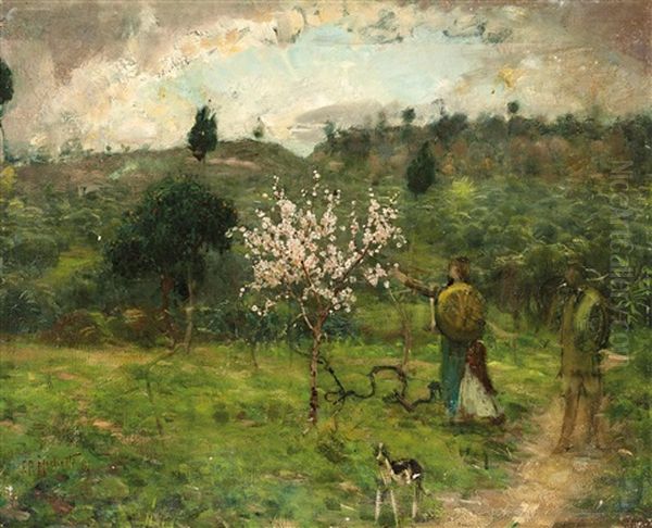 Spring In Francavilla Oil Painting by Francesco Paolo Michetti