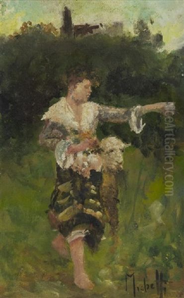 Contadina Oil Painting by Francesco Paolo Michetti