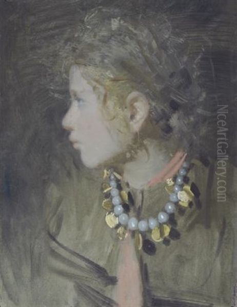 Giovane Contadina Abruzzese Oil Painting by Francesco Paolo Michetti