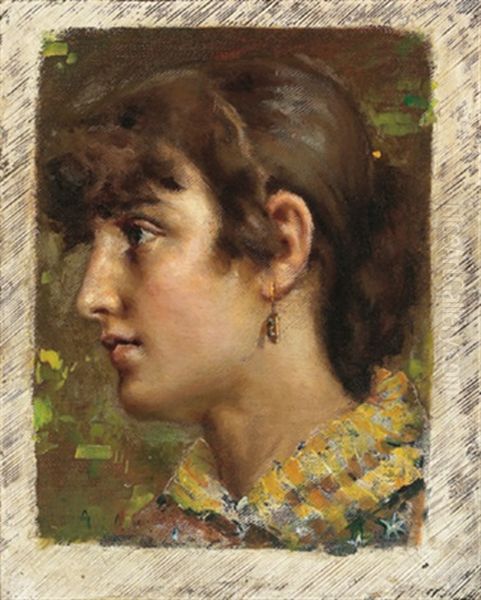 Profilportrait Einer Frau Oil Painting by Francesco Paolo Michetti