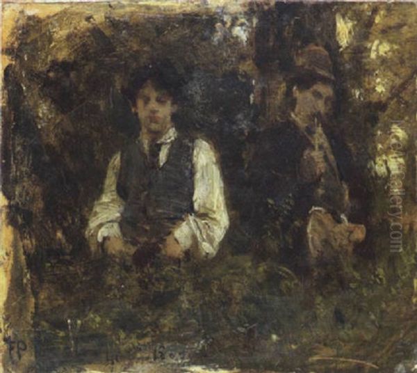 Figure Nel Bosco Oil Painting by Francesco Paolo Michetti