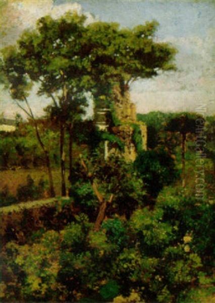 Giardino Con Ruderi Oil Painting by Francesco Paolo Michetti