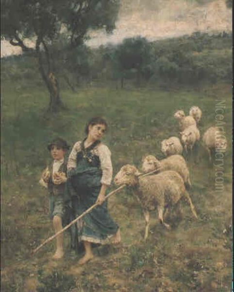 Retour Des Paturages Oil Painting by Francesco Paolo Michetti