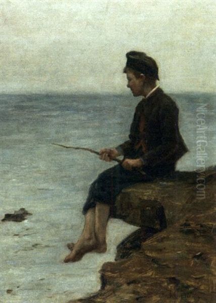 A Young Fisherman Oil Painting by James Coutts Michie