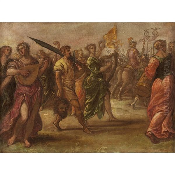 David And Goliath Oil Painting by Andrea (Andrea Vicentino) Michieli