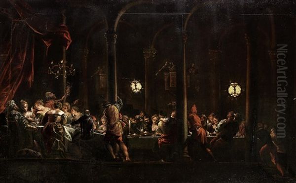 Belshazzar's Feast Oil Painting by Andrea (Andrea Vicentino) Michieli