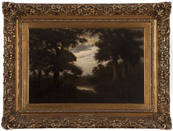 River Through A Forest Landscape Oil Painting by Hendrik Evert Michielsen