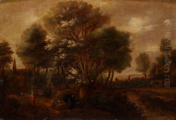 The Baptism Of The Eunuch In An Extensive Wooded Landscape Oil Painting by Jan Christiansz Micker