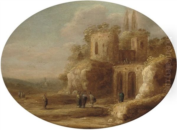 An Italianate Landscape With Christ Healing The Blind Oil Painting by Jan Christiansz Micker