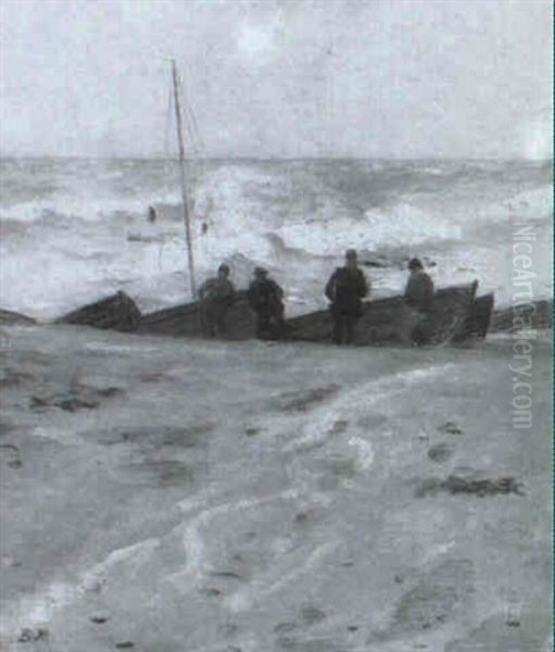 Fiskere Pa Stranden Oil Painting by Bernhard Middelboe